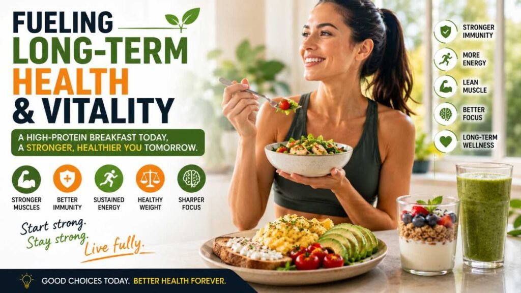 A person enjoying a healthy high protein breakfast outdoors in natural morning light