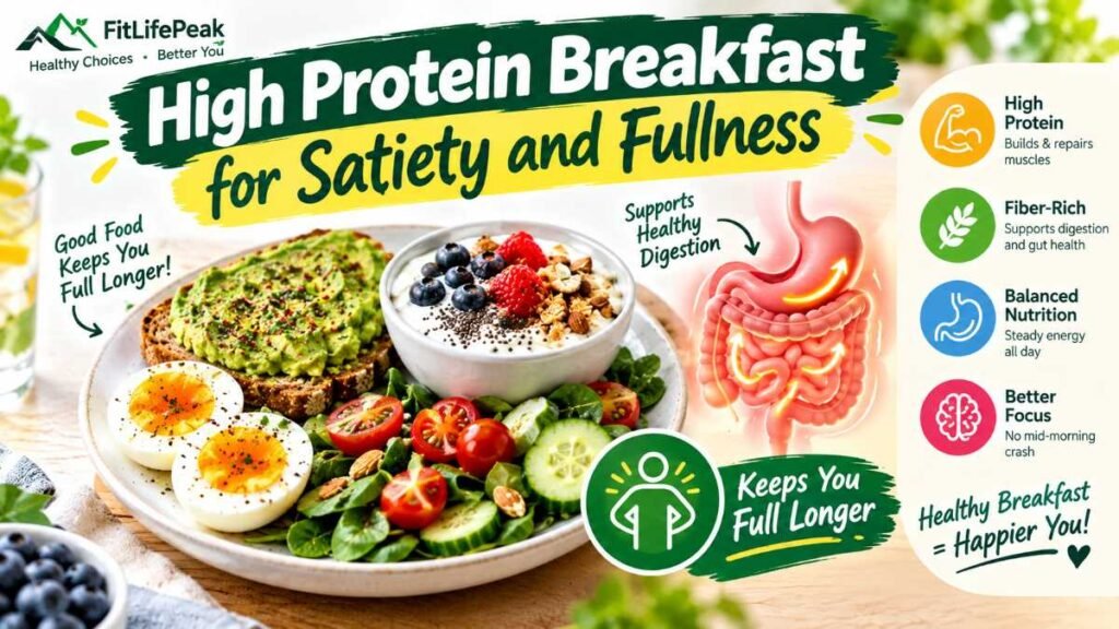 A balanced high protein breakfast bowl designed to support morning satiety