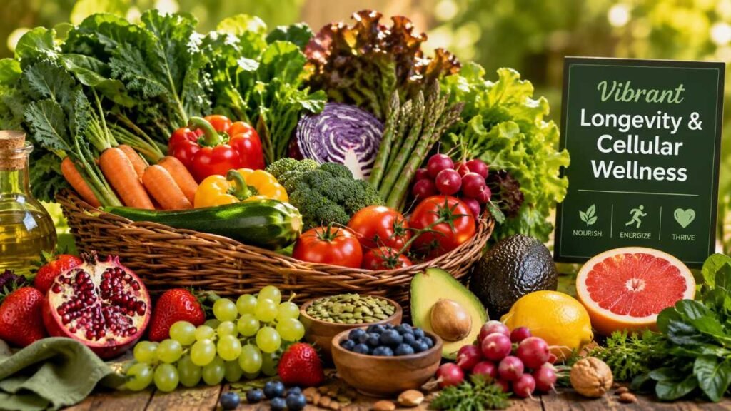 Fresh organic produce basket symbolizing a healthy health span