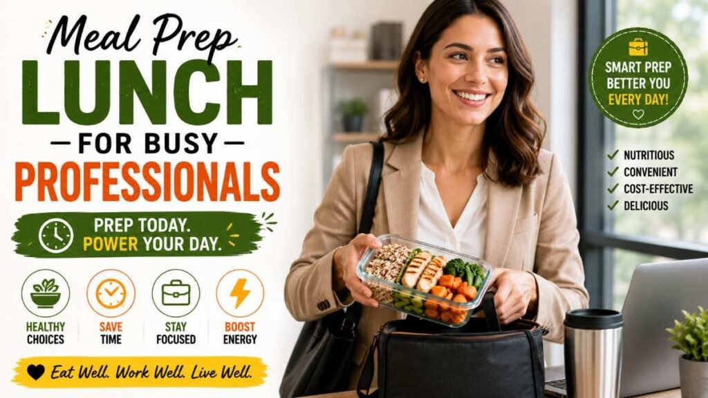 Busy professional packing healthy meal prep ideas for lunch into a work bag