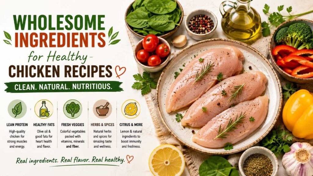 Wholesome clean ingredients used in healthy chicken recipes
