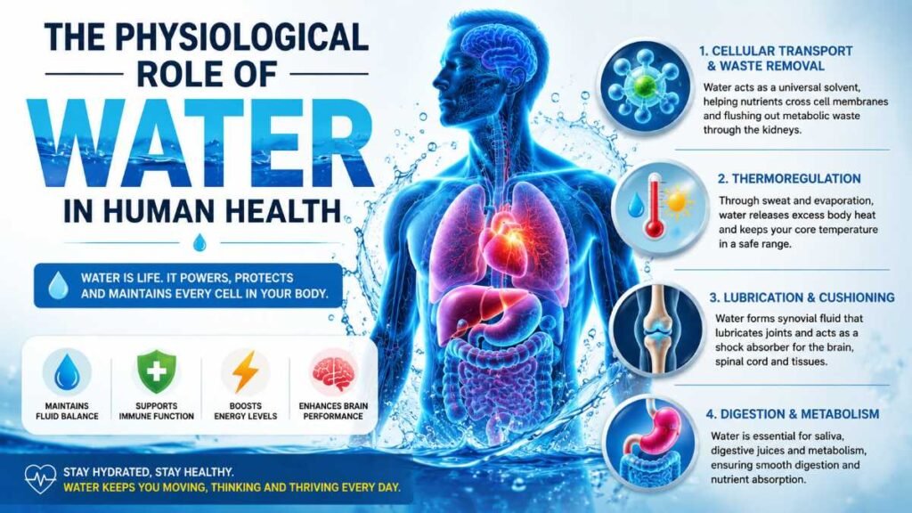 Biological role of water and 10 signs of dehydration prevention