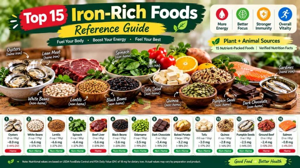 Assortment of legumes, seeds, and tofu representing the best iron rich foods.