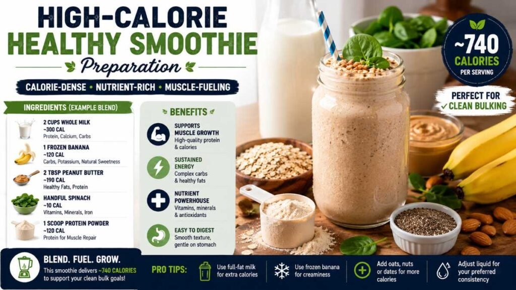 Blending a high-calorie nutrient-dense smoothie in a kitchen