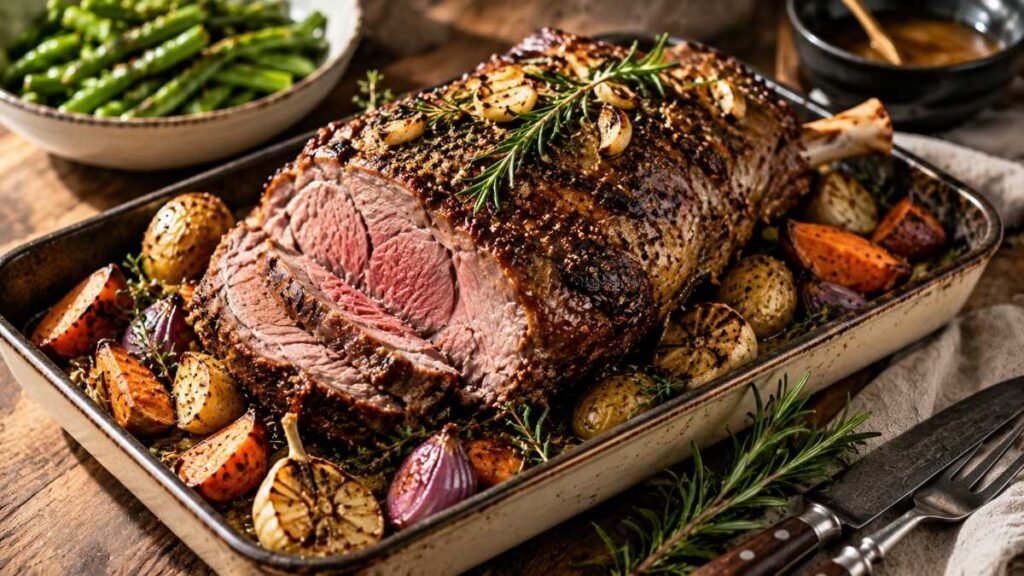 An elegant, tender slow-roasted herb and garlic lamb shoulder, an exquisite weekend dinner project