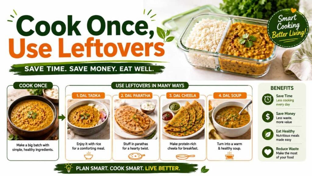 Storage containers with prepped meals and repurposed leftovers