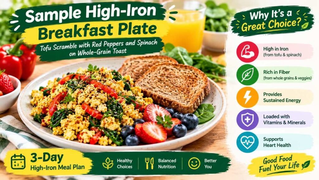 Tofu scramble with spinach representing a meal idea with the best iron rich foods