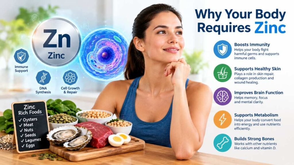 Illustration of cellular wellness supported by foods high in zinc
