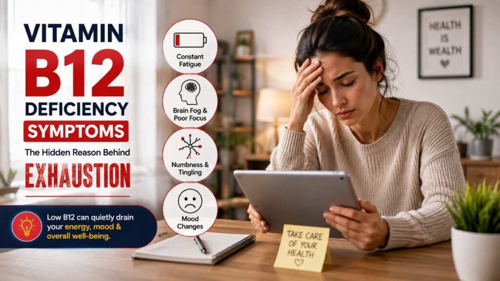 A tired individual experiencing cognitive fatigue, symbolizing early vitamin b12 deficiency symptoms