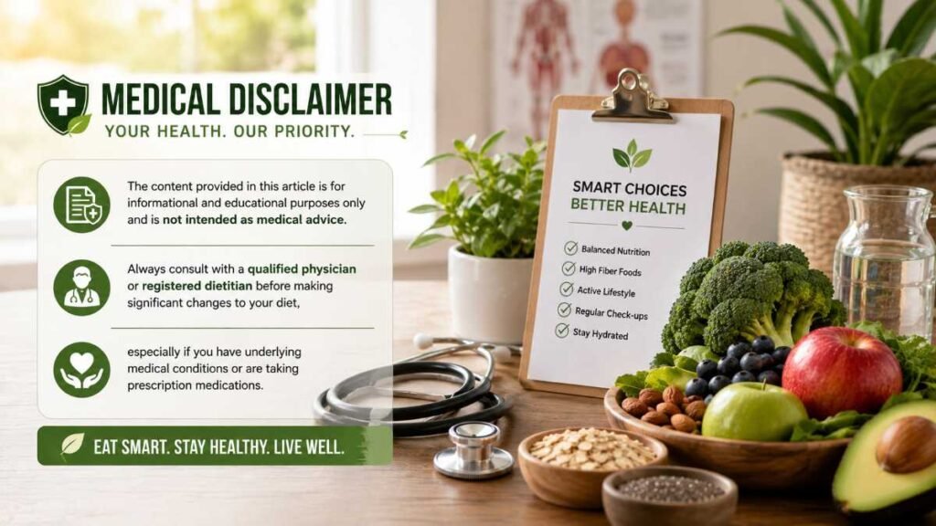 medical disclaimer for high fiber foods list and nutrition guide