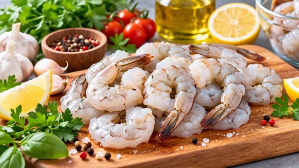 Raw wild shrimp prepared for healthy shrimp dinner recipes