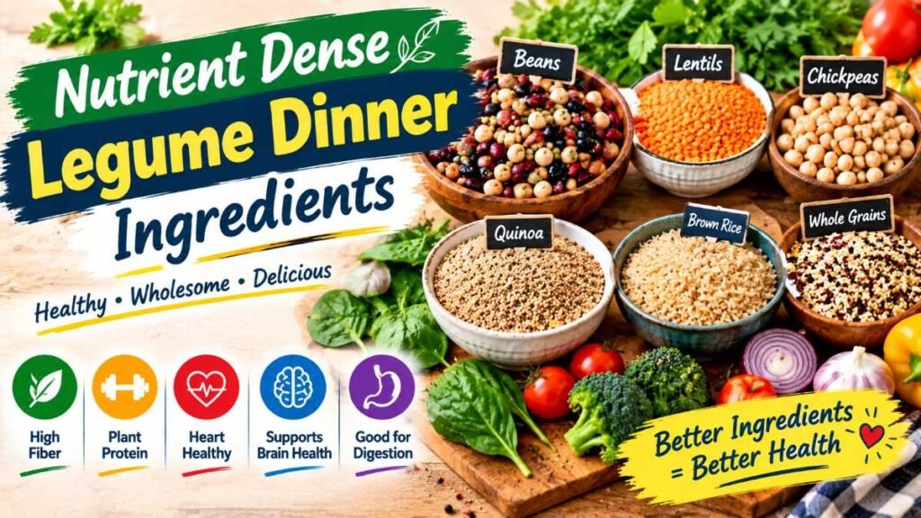 Bowl of mixed legumes and ingredients for healthy bean dinner recipes