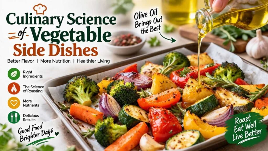 Drizzling olive oil over raw vegetables for roasting healthy vegetable side dishes
