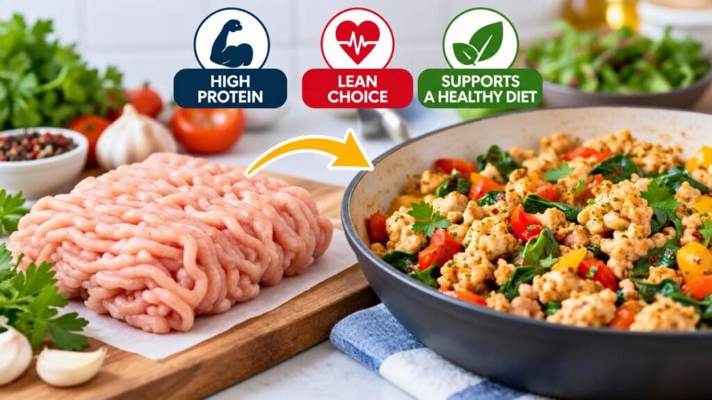 Cooked lean poultry used in healthy ground chicken recipes for muscle building.