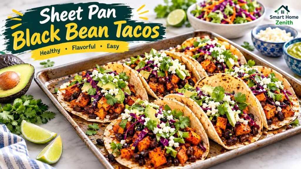 Sheet pan roasted sweet potatoes and black beans for healthy bean dinner recipes