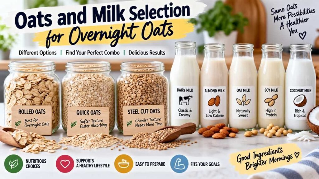 Comparing rolled oats and milk options for overnight oats recipe