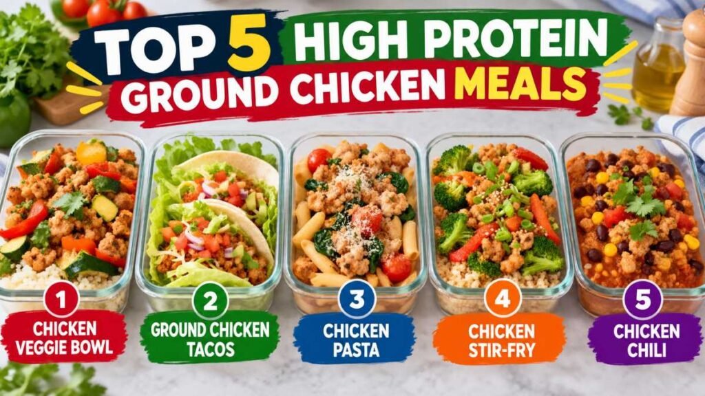 Searing ground chicken in a skillet for juicy healthy ground chicken recipes.