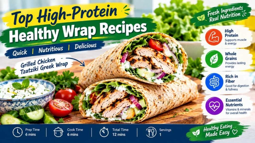 Sliced grilled chicken tzatziki wrap showcasing high-protein healthy wrap recipes