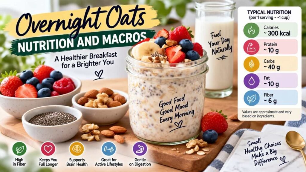 Balanced macro profile of a healthy overnight oats recipe jar