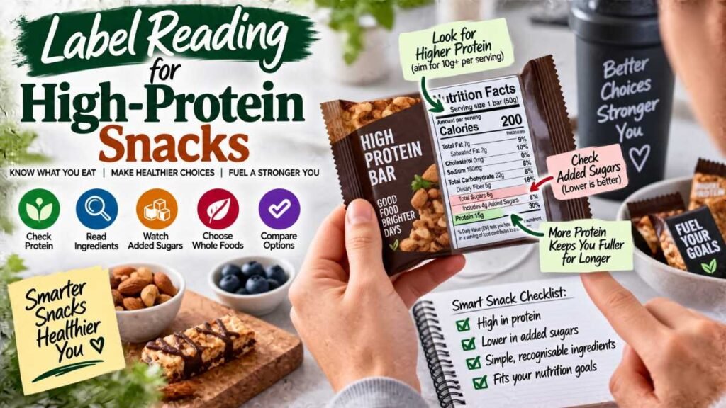 Reading nutrition labels to choose low-sugar high-protein snacks