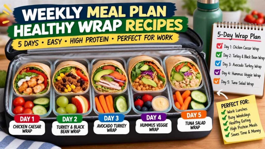 Insulated lunch bag packed with prepped tortillas following a weekly plan of