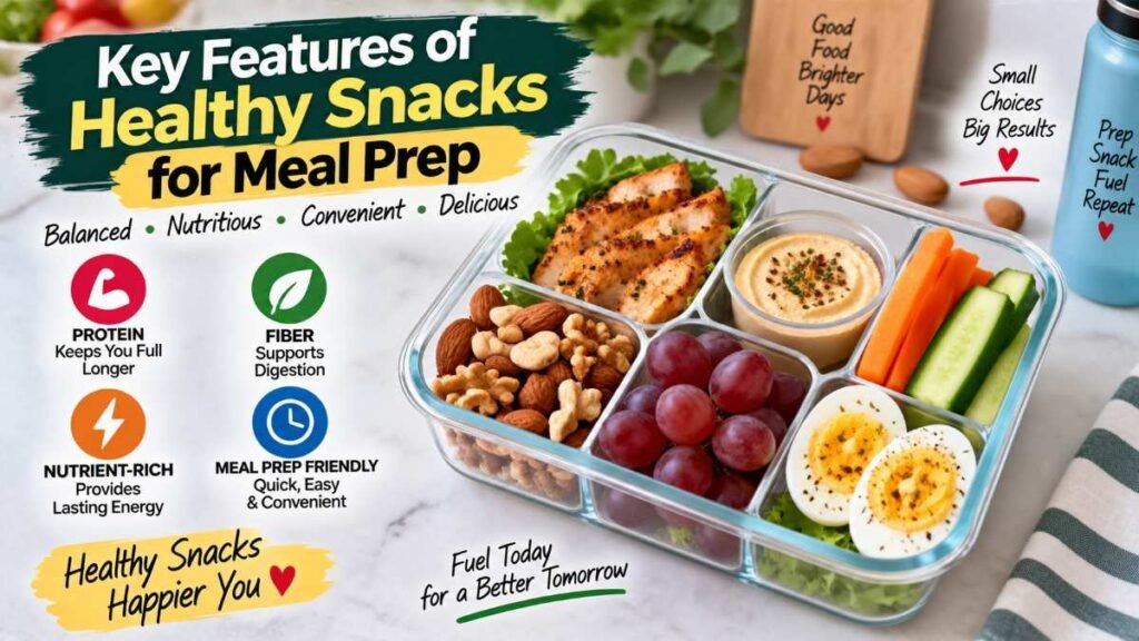 Balanced box showing healthy snacks for meal prep with protein and fiber