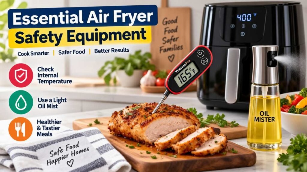 Checking internal protein temperature with a digital thermometer for healthy air fryer dinner recipes