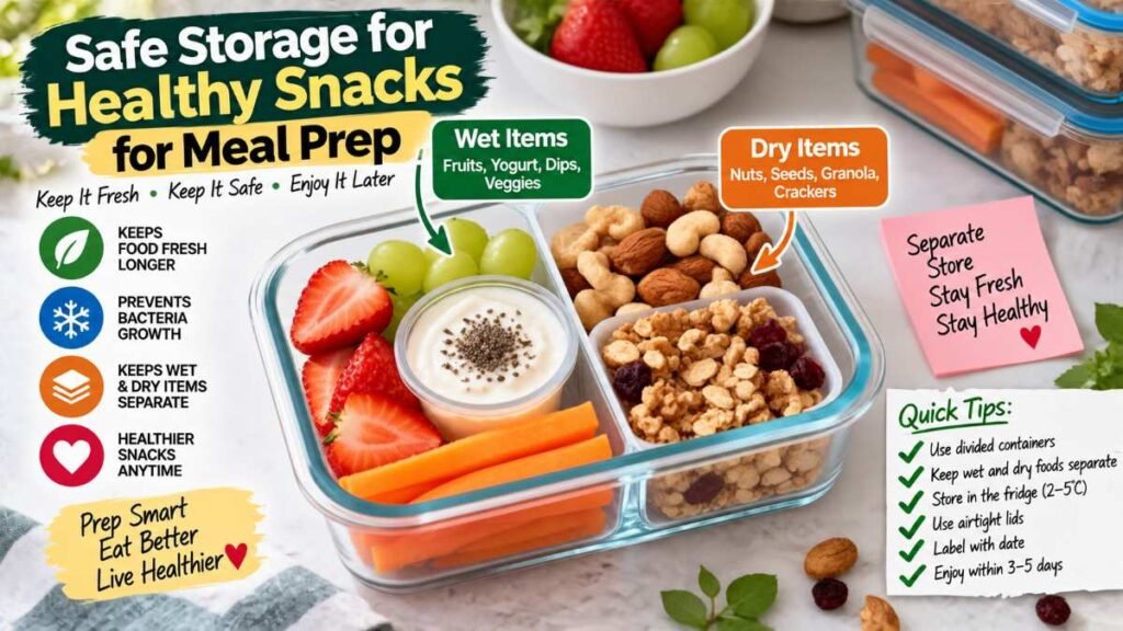 Divided glass box keeping healthy snacks for meal prep fresh and crisp