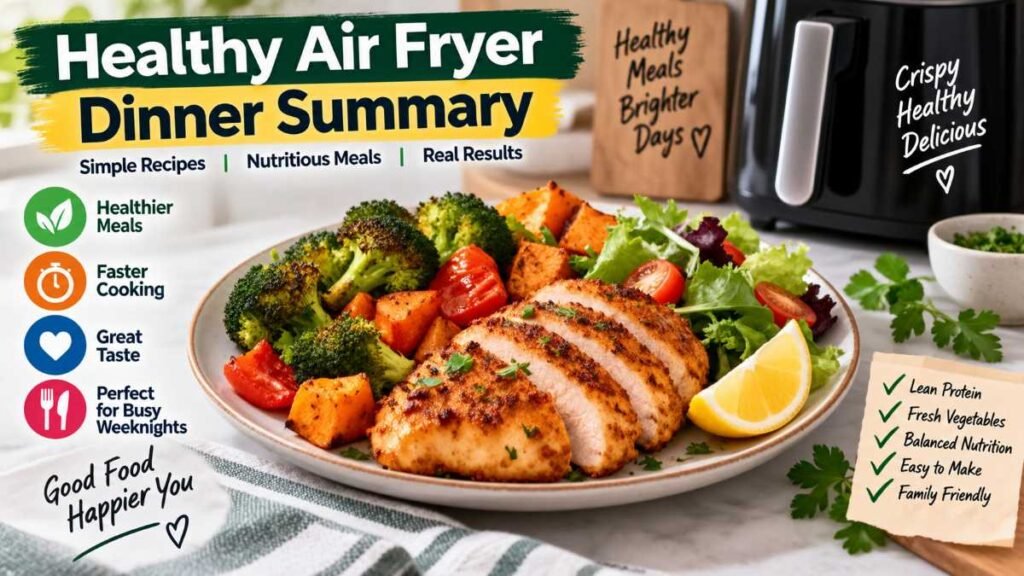 A finished plate featuring healthy air fryer dinner recipes for weeknights