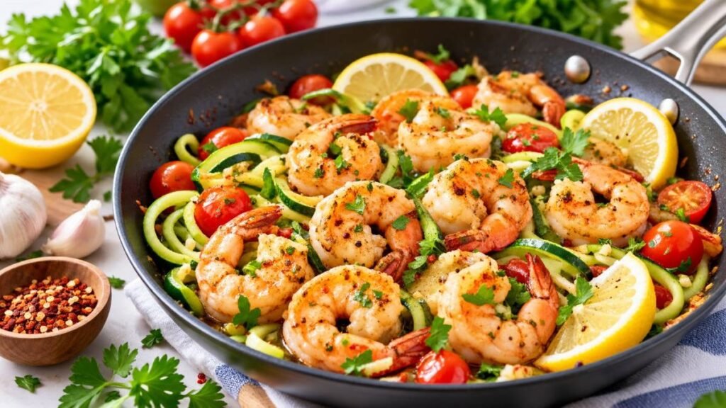 Fresh garlic lemon shrimp cooked for healthy shrimp dinner recipes