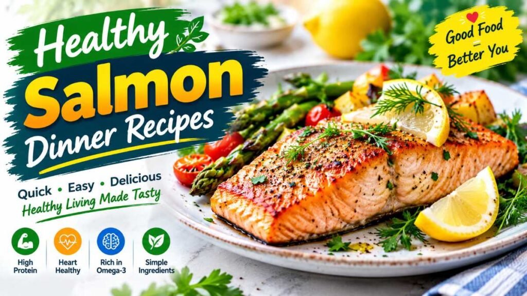 Golden pan-seared fillet for healthy salmon dinner recipes with lemon slice