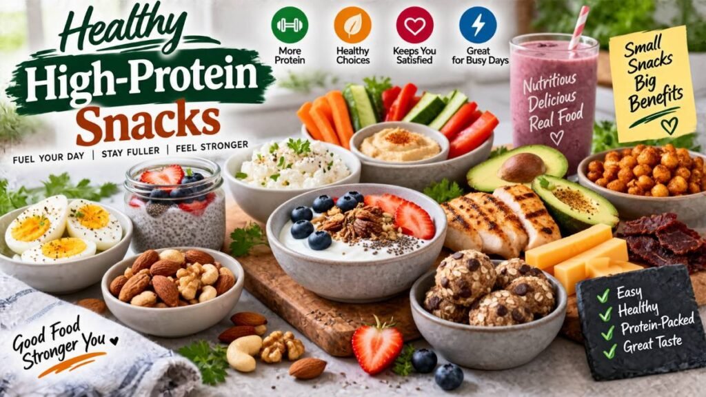 Fresh meal prep spread of high-protein snacks for daily