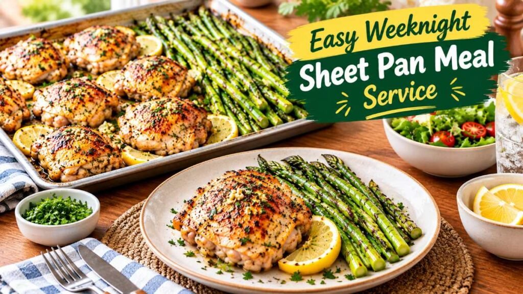 Plated home-cooked meal inspired by easy sheet pan dinner recipes