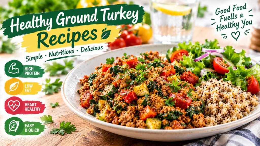 A served plate featuring one of the best healthy ground turkey recipes with green sides.