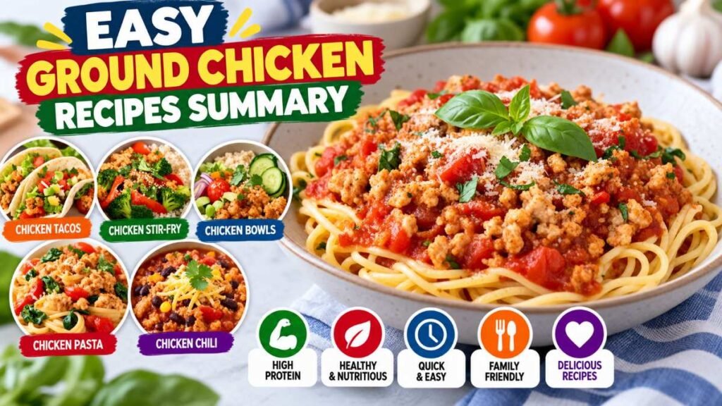 Plated chicken bolognese dinner prepared with healthy ground chicken recipes