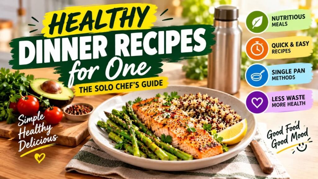 Plated salmon and fresh asparagus cooked as part of healthy dinner recipes for one
